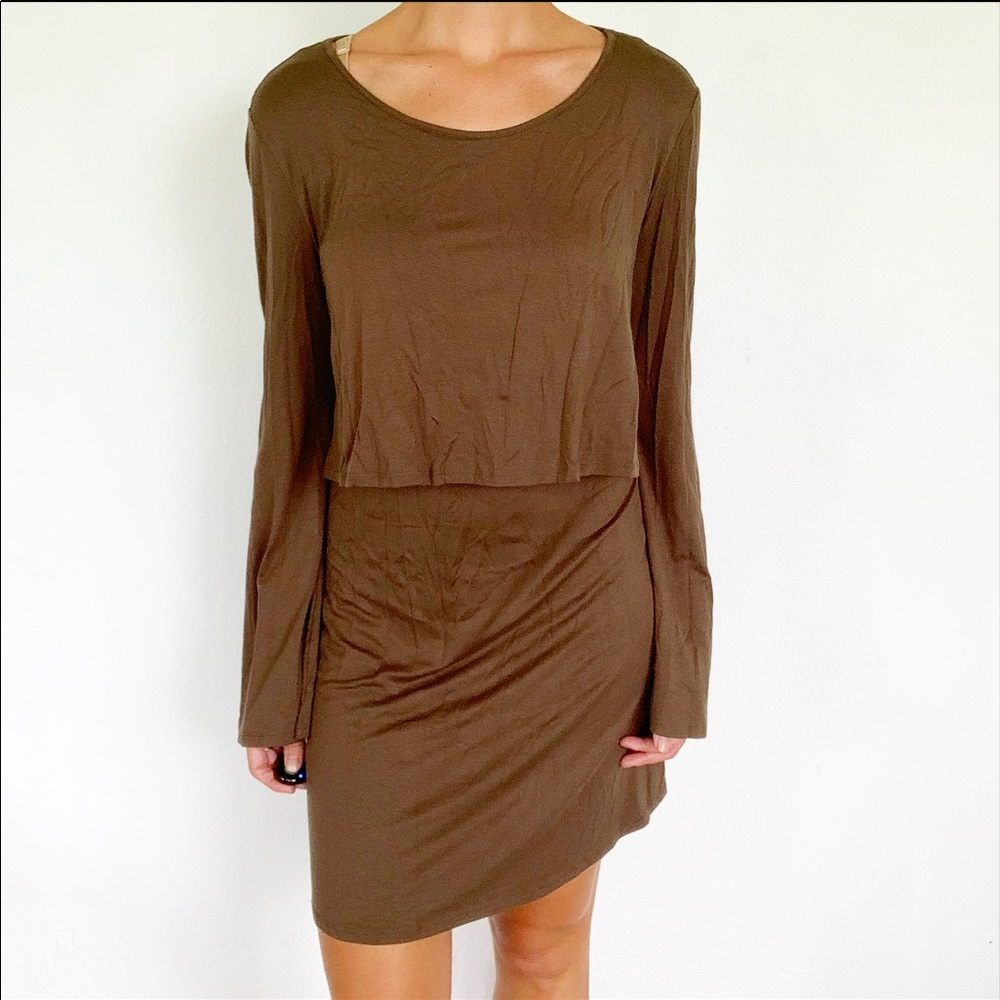 Gianni Bini army green layered long sleeve cutout back dress size large